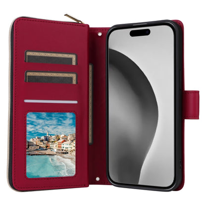 For iPhone 16 Pro Max Crossbody Rhombic Zipper Tower Buckle Leather Phone Case with Lanyard(Wine Red) - iPhone 16 Pro Max Cases by buy2fix | Online Shopping UK | buy2fix