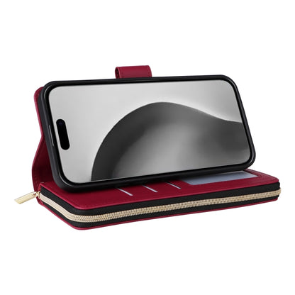 For iPhone 16 Pro Max Crossbody Rhombic Zipper Tower Buckle Leather Phone Case with Lanyard(Wine Red) - iPhone 16 Pro Max Cases by buy2fix | Online Shopping UK | buy2fix