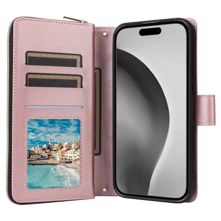 For iPhone 16 Pro Max Crossbody Rhombic Zipper Tower Buckle Leather Phone Case with Lanyard(Rose Gold) - iPhone 16 Pro Max Cases by buy2fix | Online Shopping UK | buy2fix