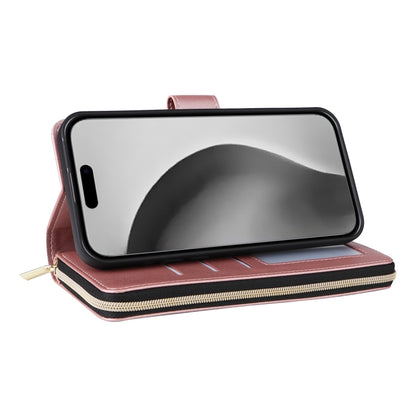 For iPhone 16 Pro Max Crossbody Rhombic Zipper Tower Buckle Leather Phone Case with Lanyard(Rose Gold) - iPhone 16 Pro Max Cases by buy2fix | Online Shopping UK | buy2fix