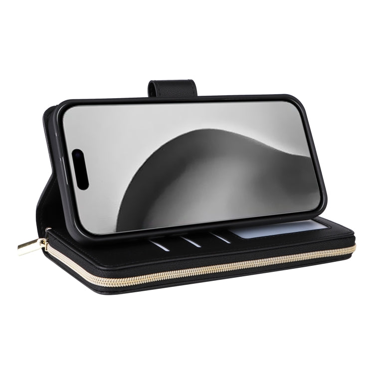 For iPhone 16 Pro Max Crossbody Rhombic Zipper Tower Buckle Leather Phone Case with Lanyard(Black) by buy2fix