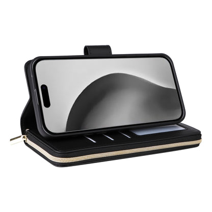 For iPhone 16 Pro Max Crossbody Rhombic Zipper Tower Buckle Leather Phone Case with Lanyard(Black) by buy2fix