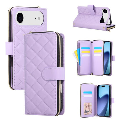 For iPhone Air Crossbody Rhombic Zipper Tower Buckle Leather Phone Case with Lanyard(Purple) - iPhone Air Cases by buy2fix | Online Shopping UK | buy2fix