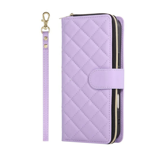 For iPhone Air Crossbody Rhombic Zipper Tower Buckle Leather Phone Case with Lanyard(Purple) - iPhone Air Cases by buy2fix | Online Shopping UK | buy2fix