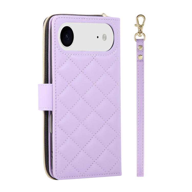 For iPhone Air Crossbody Rhombic Zipper Tower Buckle Leather Phone Case with Lanyard(Purple) - iPhone Air Cases by buy2fix | Online Shopping UK | buy2fix