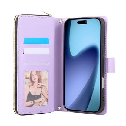 For iPhone Air Crossbody Rhombic Zipper Tower Buckle Leather Phone Case with Lanyard(Purple) - iPhone Air Cases by buy2fix | Online Shopping UK | buy2fix