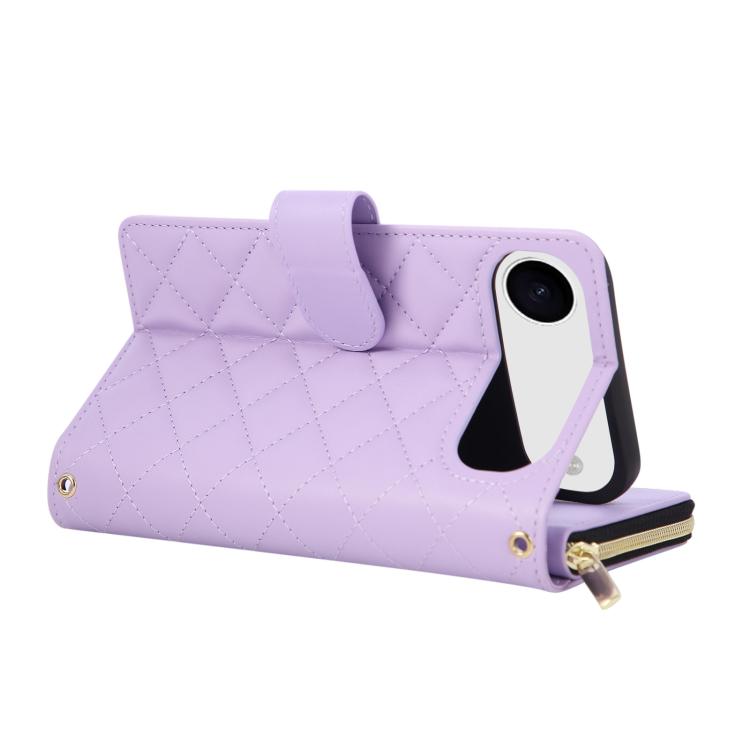 For iPhone Air Crossbody Rhombic Zipper Tower Buckle Leather Phone Case with Lanyard(Purple) - iPhone Air Cases by buy2fix | Online Shopping UK | buy2fix