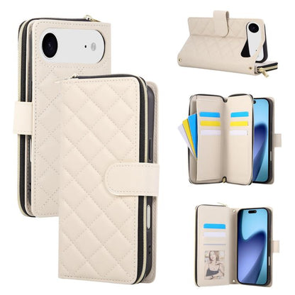For iPhone Air Crossbody Rhombic Zipper Tower Buckle Leather Phone Case with Lanyard(Beige) - iPhone Air Cases by buy2fix | Online Shopping UK | buy2fix