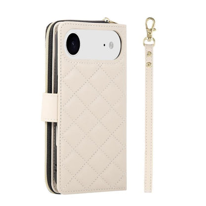 For iPhone Air Crossbody Rhombic Zipper Tower Buckle Leather Phone Case with Lanyard(Beige) - iPhone Air Cases by buy2fix | Online Shopping UK | buy2fix