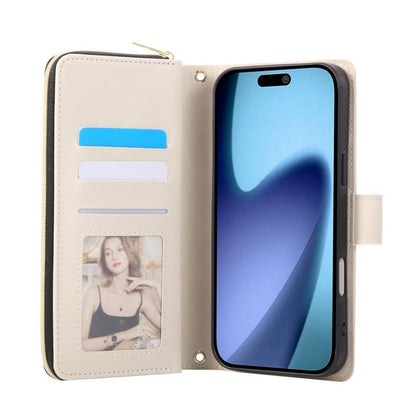 For iPhone Air Crossbody Rhombic Zipper Tower Buckle Leather Phone Case with Lanyard(Beige) - iPhone Air Cases by buy2fix | Online Shopping UK | buy2fix