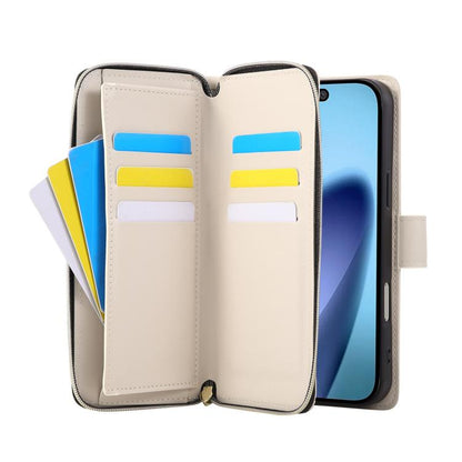 For iPhone Air Crossbody Rhombic Zipper Tower Buckle Leather Phone Case with Lanyard(Beige) - iPhone Air Cases by buy2fix | Online Shopping UK | buy2fix