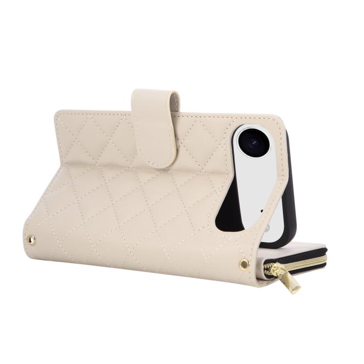 For iPhone Air Crossbody Rhombic Zipper Tower Buckle Leather Phone Case with Lanyard(Beige) - iPhone Air Cases by buy2fix | Online Shopping UK | buy2fix