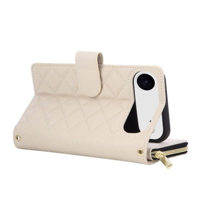 For iPhone Air Crossbody Rhombic Zipper Tower Buckle Leather Phone Case with Lanyard(Beige) - iPhone Air Cases by buy2fix | Online Shopping UK | buy2fix