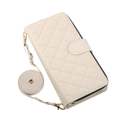 For iPhone Air Crossbody Rhombic Zipper Tower Buckle Leather Phone Case with Lanyard(Beige) - iPhone Air Cases by buy2fix | Online Shopping UK | buy2fix