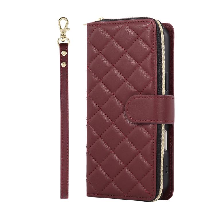 For iPhone Air Crossbody Rhombic Zipper Tower Buckle Leather Phone Case with Lanyard(Wine Red) - iPhone Air Cases by buy2fix | Online Shopping UK | buy2fix