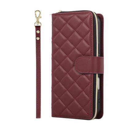 For iPhone Air Crossbody Rhombic Zipper Tower Buckle Leather Phone Case with Lanyard(Wine Red) - iPhone Air Cases by buy2fix | Online Shopping UK | buy2fix