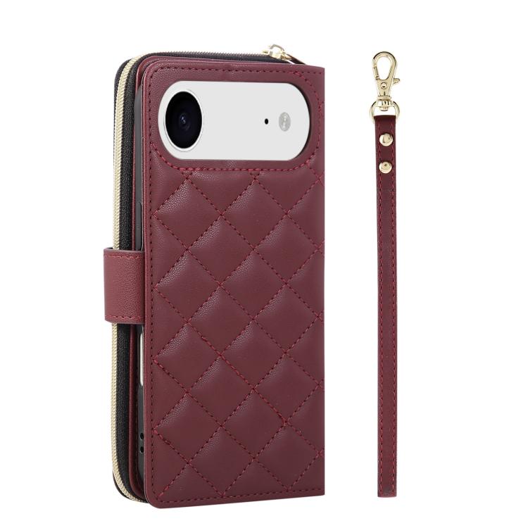 For iPhone Air Crossbody Rhombic Zipper Tower Buckle Leather Phone Case with Lanyard(Wine Red) - iPhone Air Cases by buy2fix | Online Shopping UK | buy2fix