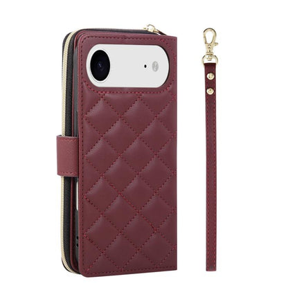For iPhone Air Crossbody Rhombic Zipper Tower Buckle Leather Phone Case with Lanyard(Wine Red) - iPhone Air Cases by buy2fix | Online Shopping UK | buy2fix