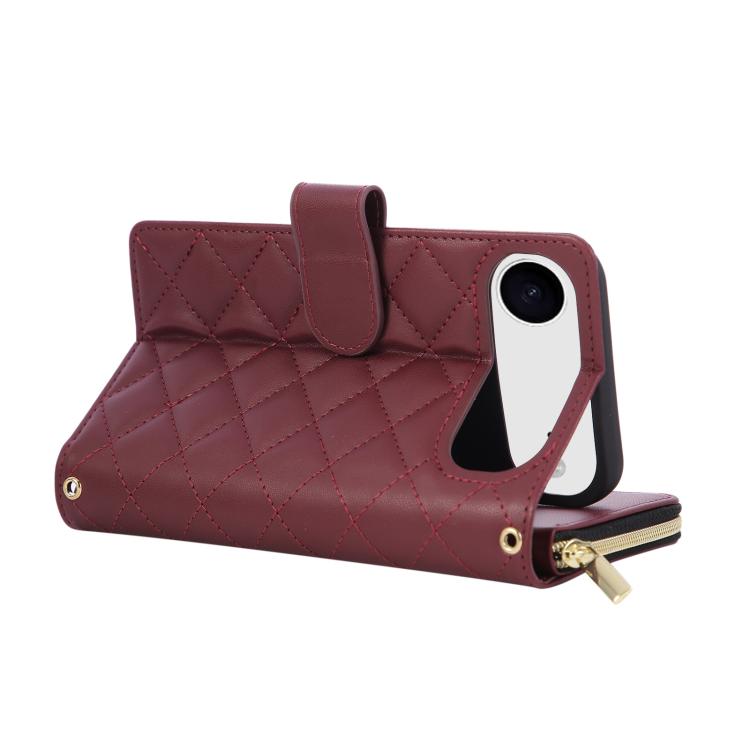 For iPhone Air Crossbody Rhombic Zipper Tower Buckle Leather Phone Case with Lanyard(Wine Red) - iPhone Air Cases by buy2fix | Online Shopping UK | buy2fix