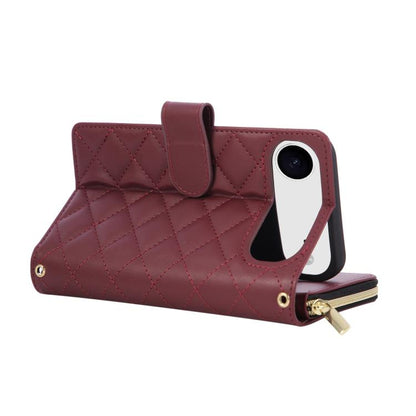 For iPhone Air Crossbody Rhombic Zipper Tower Buckle Leather Phone Case with Lanyard(Wine Red) - iPhone Air Cases by buy2fix | Online Shopping UK | buy2fix