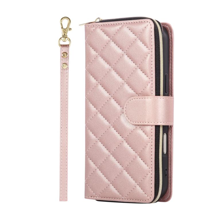 For iPhone Air Crossbody Rhombic Zipper Tower Buckle Leather Phone Case with Lanyard(Rose Gold) - iPhone Air Cases by buy2fix | Online Shopping UK | buy2fix