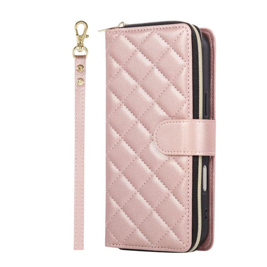 For iPhone Air Crossbody Rhombic Zipper Tower Buckle Leather Phone Case with Lanyard(Rose Gold) - iPhone Air Cases by buy2fix | Online Shopping UK | buy2fix