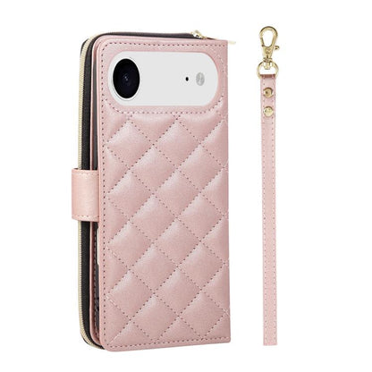 For iPhone Air Crossbody Rhombic Zipper Tower Buckle Leather Phone Case with Lanyard(Rose Gold) - iPhone Air Cases by buy2fix | Online Shopping UK | buy2fix