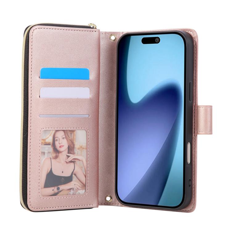 For iPhone Air Crossbody Rhombic Zipper Tower Buckle Leather Phone Case with Lanyard(Rose Gold) - iPhone Air Cases by buy2fix | Online Shopping UK | buy2fix