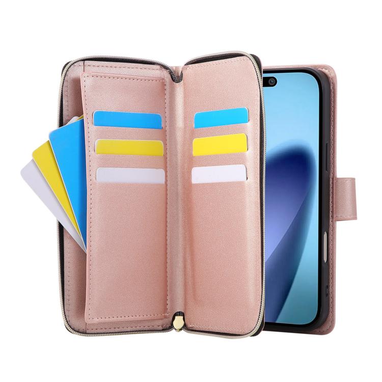 For iPhone Air Crossbody Rhombic Zipper Tower Buckle Leather Phone Case with Lanyard(Rose Gold) - iPhone Air Cases by buy2fix | Online Shopping UK | buy2fix