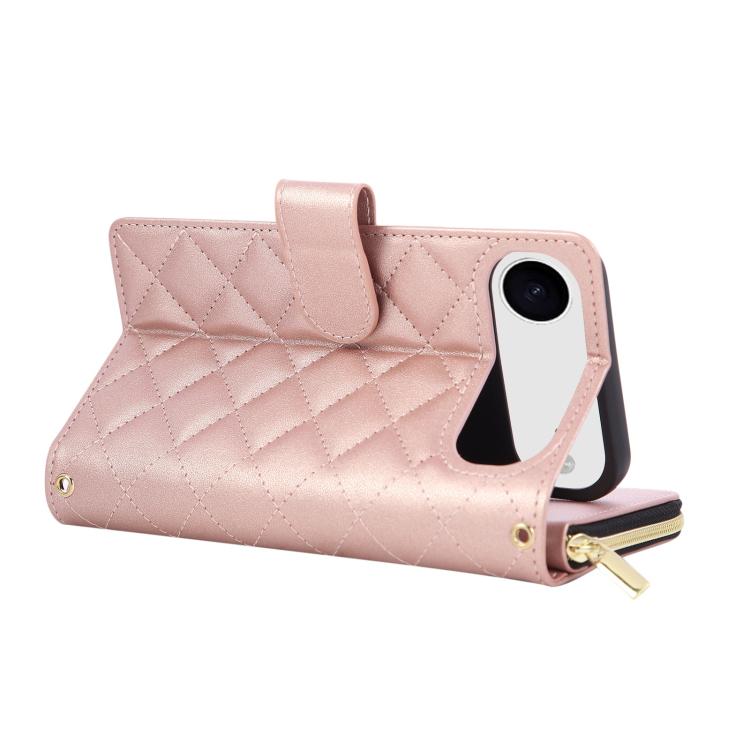 For iPhone Air Crossbody Rhombic Zipper Tower Buckle Leather Phone Case with Lanyard(Rose Gold) - iPhone Air Cases by buy2fix | Online Shopping UK | buy2fix