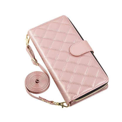 For iPhone Air Crossbody Rhombic Zipper Tower Buckle Leather Phone Case with Lanyard(Rose Gold) - iPhone Air Cases by buy2fix | Online Shopping UK | buy2fix