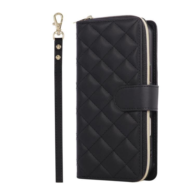 For iPhone Air Crossbody Rhombic Zipper Tower Buckle Leather Phone Case with Lanyard(Black) - iPhone Air Cases by buy2fix | Online Shopping UK | buy2fix