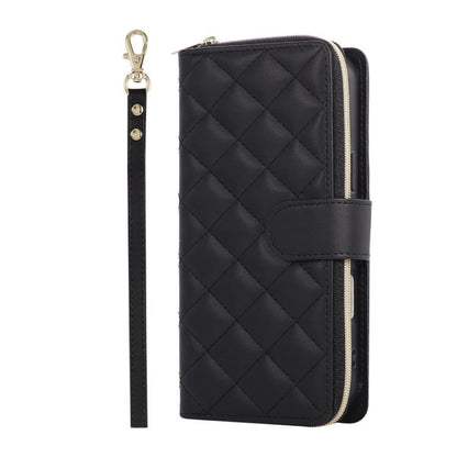 For iPhone Air Crossbody Rhombic Zipper Tower Buckle Leather Phone Case with Lanyard(Black) - iPhone Air Cases by buy2fix | Online Shopping UK | buy2fix