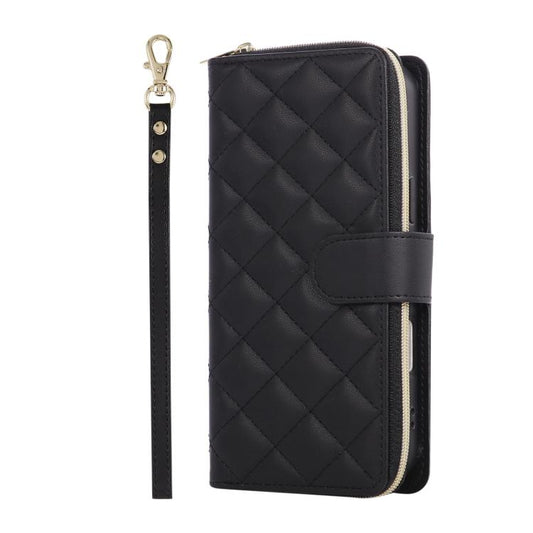 For iPhone Air Crossbody Rhombic Zipper Tower Buckle Leather Phone Case with Lanyard(Black) - iPhone Air Cases by buy2fix | Online Shopping UK | buy2fix