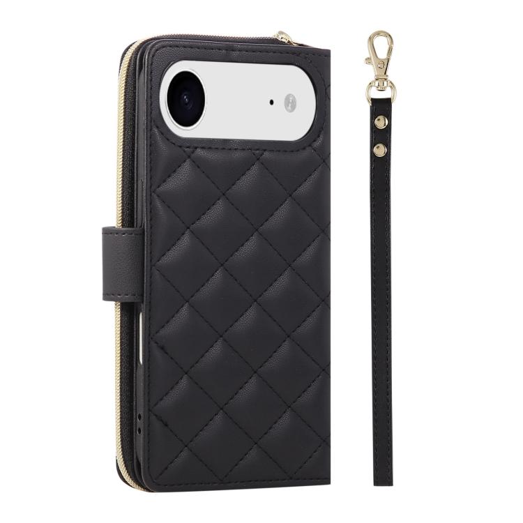 For iPhone Air Crossbody Rhombic Zipper Tower Buckle Leather Phone Case with Lanyard(Black) - iPhone Air Cases by buy2fix | Online Shopping UK | buy2fix