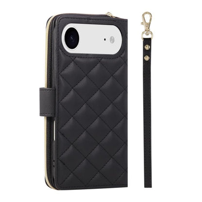For iPhone Air Crossbody Rhombic Zipper Tower Buckle Leather Phone Case with Lanyard(Black) - iPhone Air Cases by buy2fix | Online Shopping UK | buy2fix
