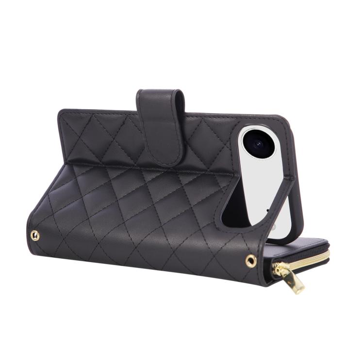 For iPhone Air Crossbody Rhombic Zipper Tower Buckle Leather Phone Case with Lanyard(Black) - iPhone Air Cases by buy2fix | Online Shopping UK | buy2fix