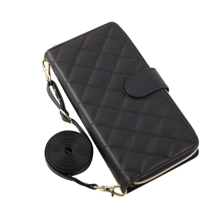 For iPhone Air Crossbody Rhombic Zipper Tower Buckle Leather Phone Case with Lanyard(Black) - iPhone Air Cases by buy2fix | Online Shopping UK | buy2fix