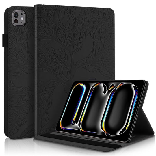 For iPad Pro 11  2025 / 2024 Tree Life Series Embossed Smart Leather Tablet Case(Black)