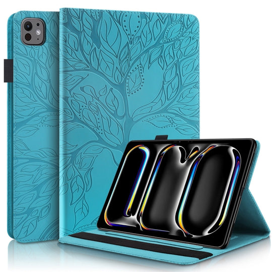 For iPad Pro 11  2025 / 2024 Tree Life Series Embossed Smart Leather Tablet Case(Lake Blue)