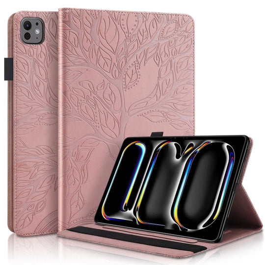 For iPad Pro 11  2025 / 2024 Tree Life Series Embossed Smart Leather Tablet Case(Rose Gold)