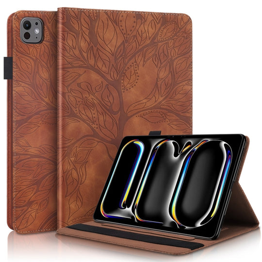 For iPad Pro 11  2025 / 2024 Tree Life Series Embossed Smart Leather Tablet Case(Brown)