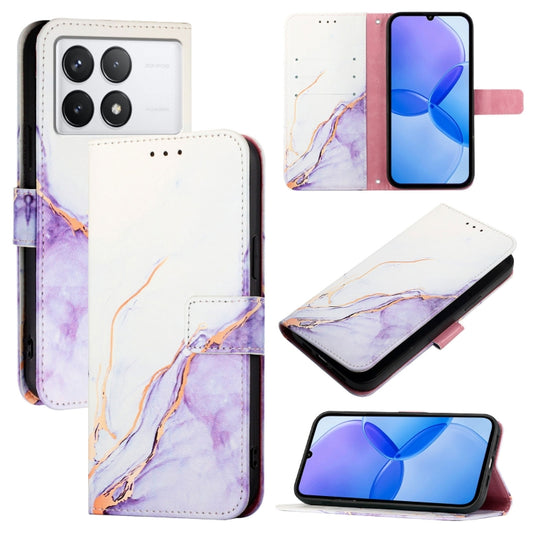For Xiaomi Redmi K70 / K70 Pro PT003 Marble Pattern Flip Leather Phone Case(White Purple) - Xiaomi Cases by buy2fix | Online Shopping UK | buy2fix