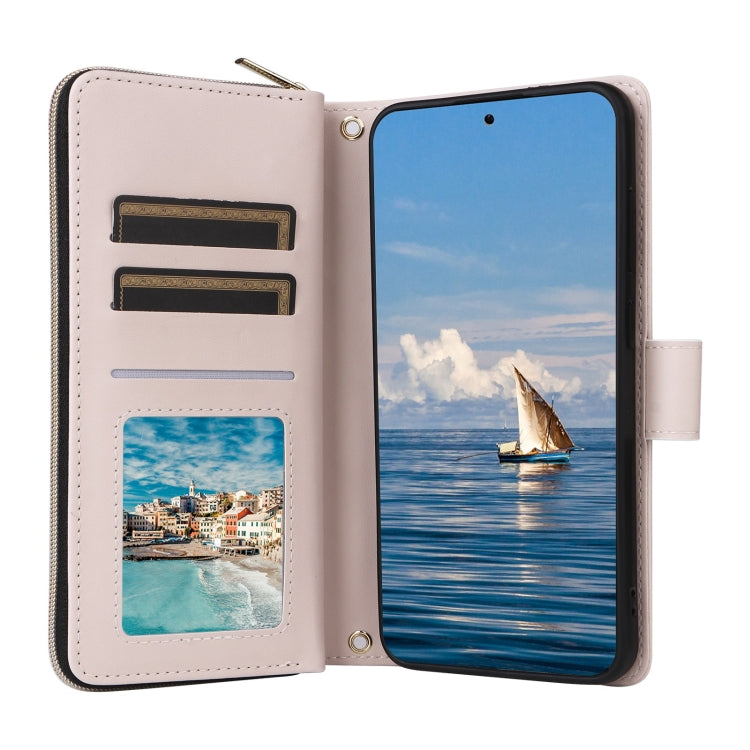 For Samsung Galaxy S25 5G Crossbody Rhombic Zipper Tower Buckle Leather Phone Case with Lanyard(Beige) by buy2fix