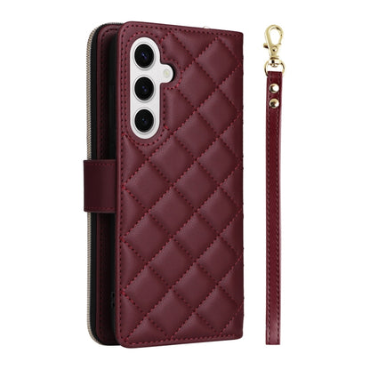 For Samsung Galaxy S25 5G Crossbody Rhombic Zipper Tower Buckle Leather Phone Case with Lanyard(Wine Red) by buy2fix