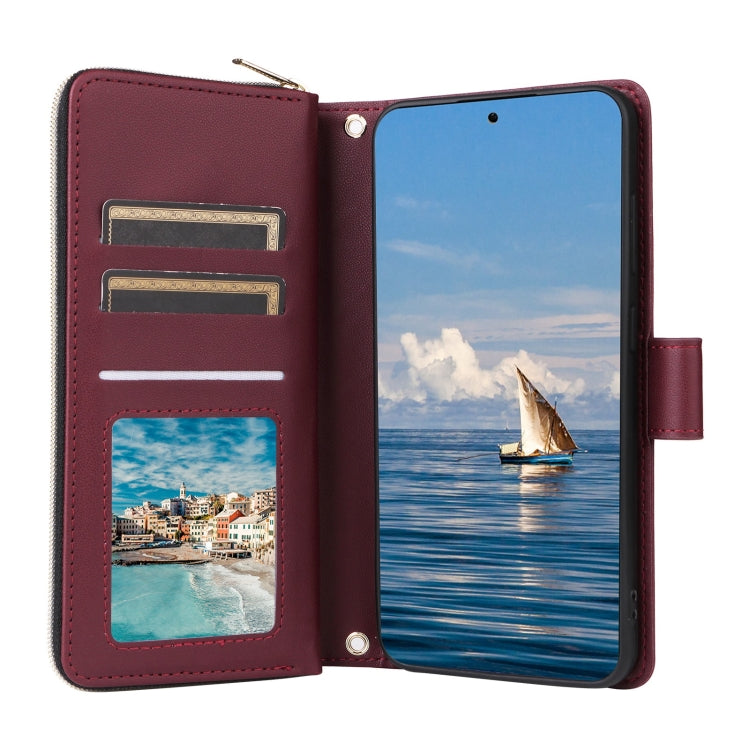 For Samsung Galaxy S25 5G Crossbody Rhombic Zipper Tower Buckle Leather Phone Case with Lanyard(Wine Red) by buy2fix