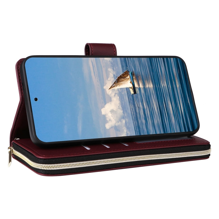 For Samsung Galaxy S25 5G Crossbody Rhombic Zipper Tower Buckle Leather Phone Case with Lanyard(Wine Red) by buy2fix