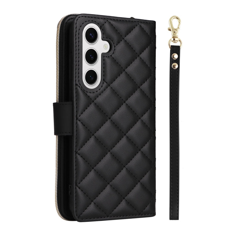 For Samsung Galaxy S25 5G Crossbody Rhombic Zipper Tower Buckle Leather Phone Case with Lanyard(Black) by buy2fix