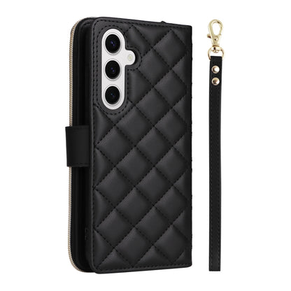 For Samsung Galaxy S25 5G Crossbody Rhombic Zipper Tower Buckle Leather Phone Case with Lanyard(Black) by buy2fix