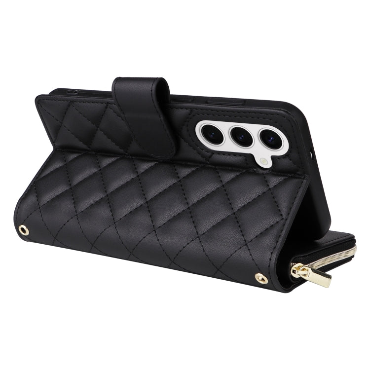 For Samsung Galaxy S25 5G Crossbody Rhombic Zipper Tower Buckle Leather Phone Case with Lanyard(Black) by buy2fix